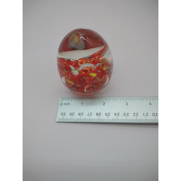 Vintage 3" Norleans Japan Blown Glass Egg Paperweight Orange Millefiori Bubbles - Picture 17 of 17